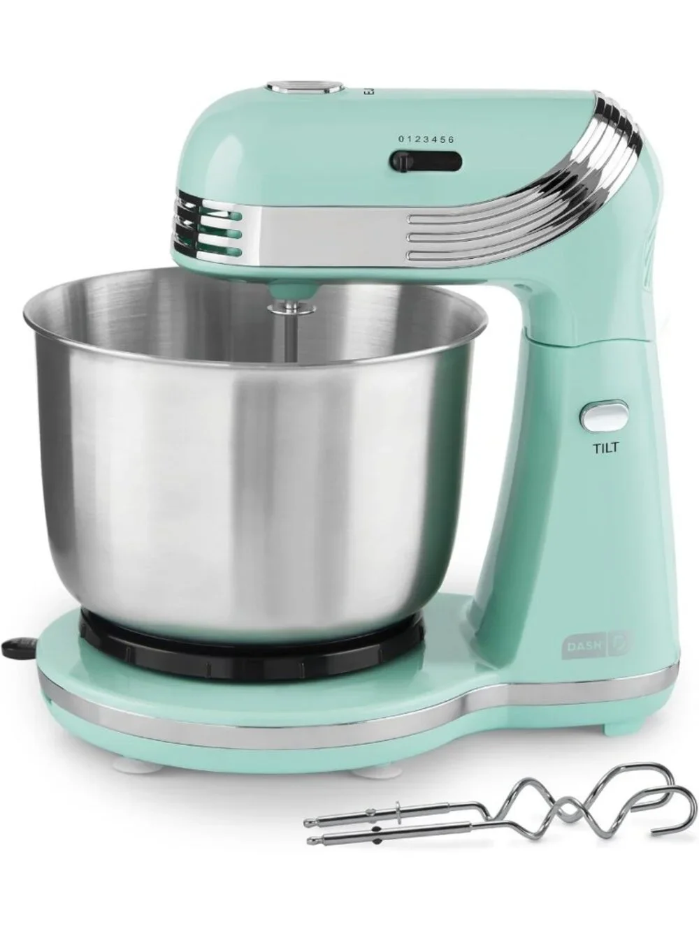 Compact Tilt-Head Stand Mixer - 6-Speed Power, Stainless Steel Bowl, Aqua